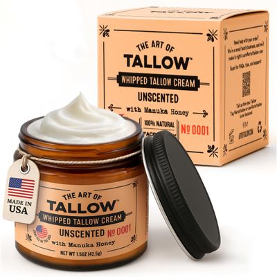 The Art of Tallow Tallow Face Moisturizer Unscented Beef Tallow for Skin, Whipped Tallow Cream with Manuka Honey & Organic Jojoba Oil, Face Cream, Grass Fed & Finished, Made in USA, 1.5 oz