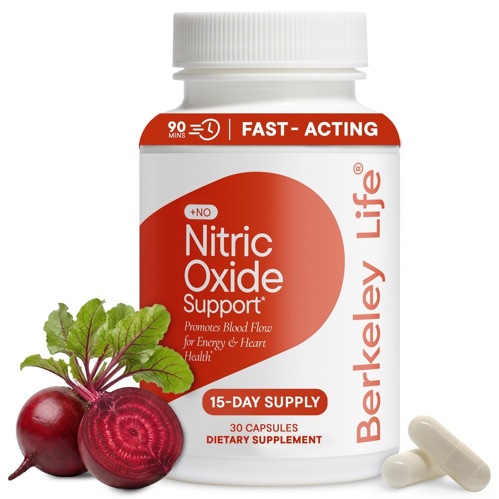 Berkeley Life Nitric Oxide Support Supplement - Nitric Oxide Booster for Men & Women - Blood Flow & Circulation with Beet Root Powder to Support Energy, Heart Health & Healthy Blood Pressure- 30 Count