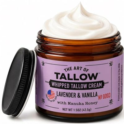 The Art of Tallow Tallow Face Moisturizer Lavender Vanilla Beef Tallow for Skin, Whipped Tallow Cream with Manuka Honey & Organic Jojoba Oil, Face Cream, Grass Fed & Finished, Made in USA, 1.5 oz