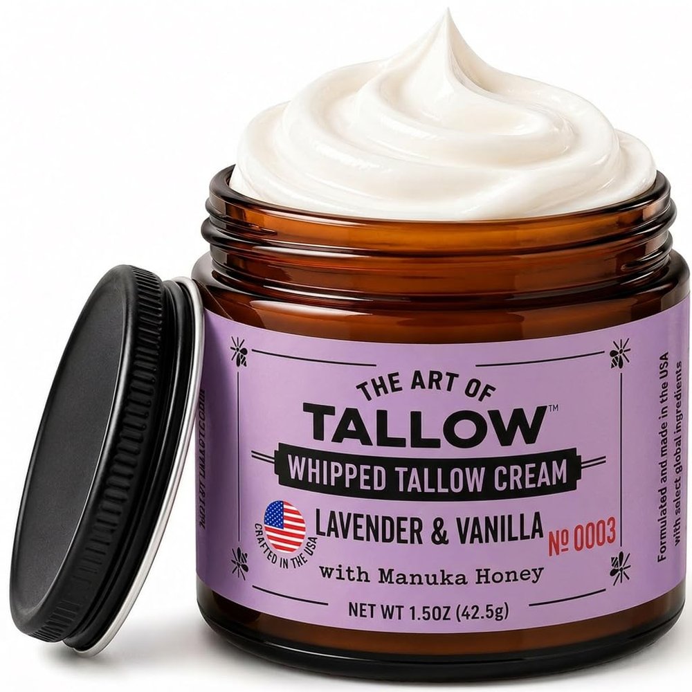 The Art of Tallow Tallow Face Moisturizer Lavender Vanilla Beef Tallow for Skin, Whipped Tallow Cream with Manuka Honey & Organic Jojoba Oil, Face Cream, Grass Fed & Finished, Made in USA, 1.5 oz