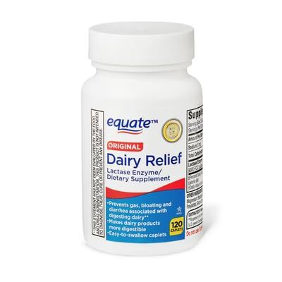 AGILIPET Equate Dairy Relief Lactase Enzyme Caplets, Original Digestive Enzyme Dietary Supplement, 9000 FCC Units, 120 Count Sticker