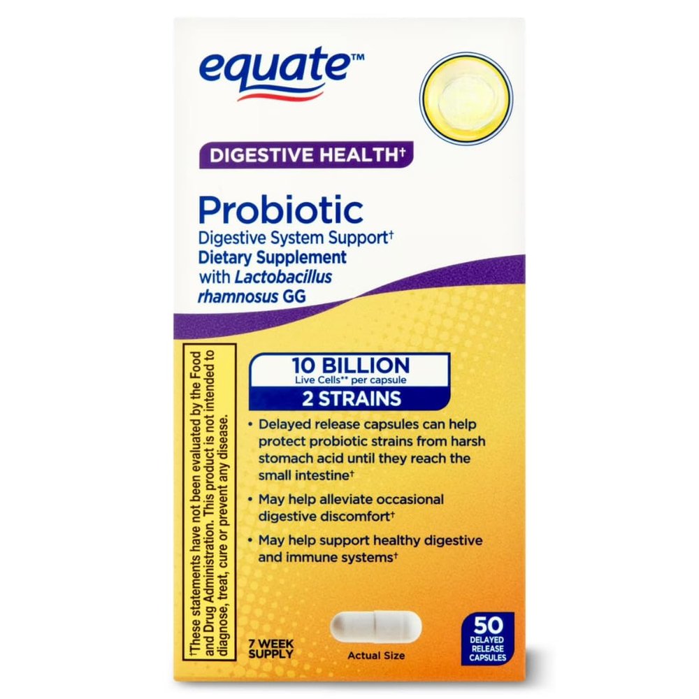 AGILIPET Equate Probiotic Delayed-Release Capsules 10 Billion CFU with L. rhamnosus GG, 50 Count Sticker