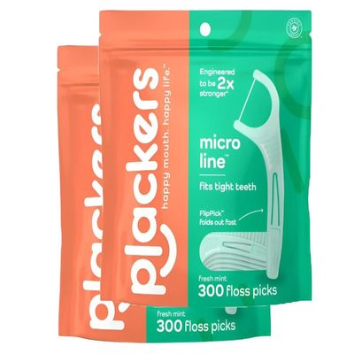 (2 Pack) ~ Plackerrs Micro Mint Dental Floss Picks ~ 300 Count.