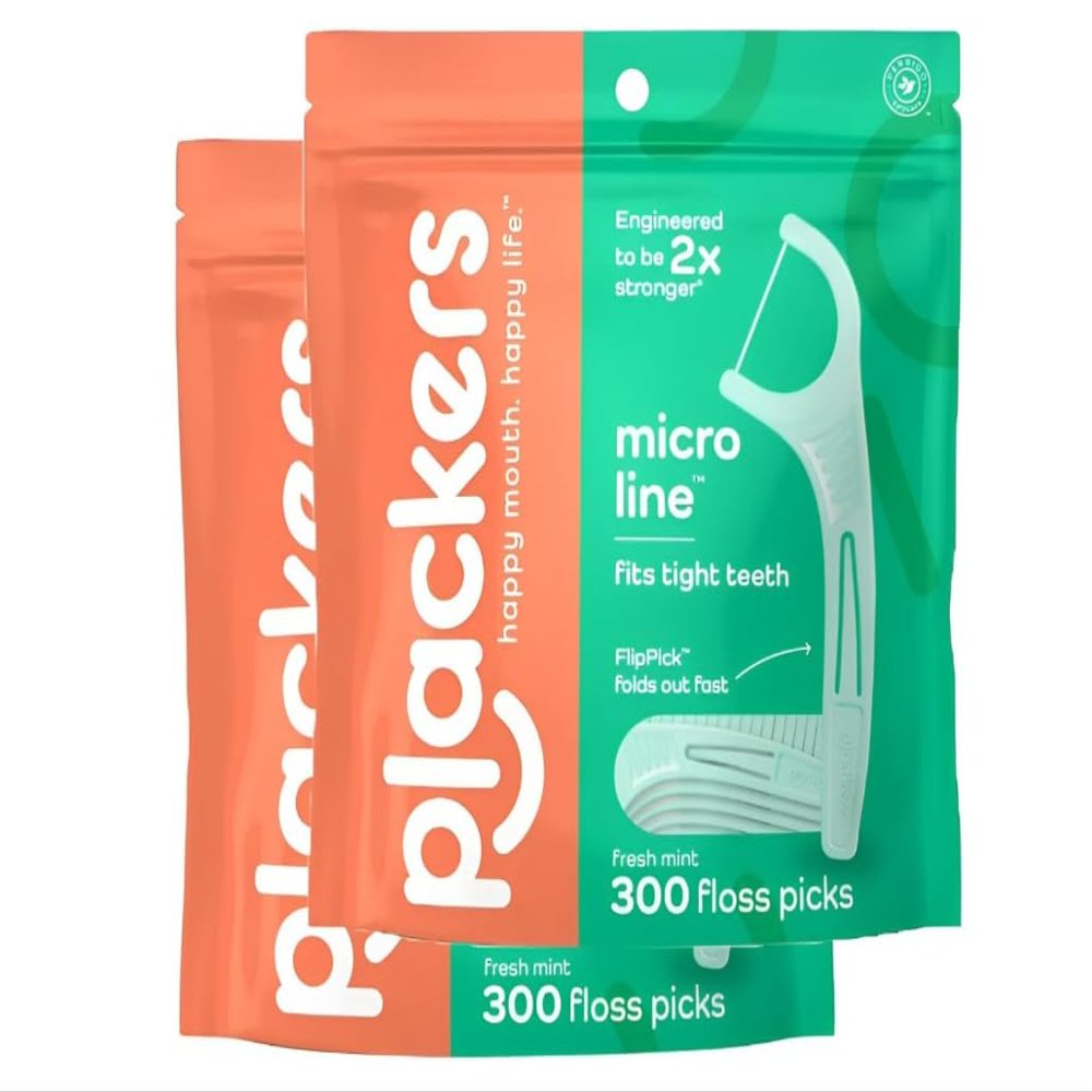 (2 Pack) ~ Plackerrs Micro Mint Dental Floss Picks ~ 300 Count.