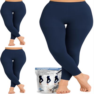 ABSOLUTE SUPPORT Womens Plus Size 2030 mmHg Footless Compression Leggings, 3-Pack Circulation Support for Swelling, Varicose Veins, Travel & Pregnancy, Blue, Small