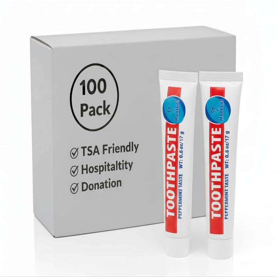 100 Pack .60 oz Peppermint Travel Size Toothpaste - Hospitality, Hotel, Travel, Donation, Homeless, Charity (100 Tubes .60 Ounce Each)