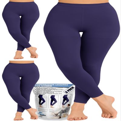 ABSOLUTE SUPPORT Womens Plus Size 2030 mmHg Footless Compression Leggings, 3-Pack Circulation Support for Swelling, Varicose Veins, Travel & Pregnancy, Purple, Large