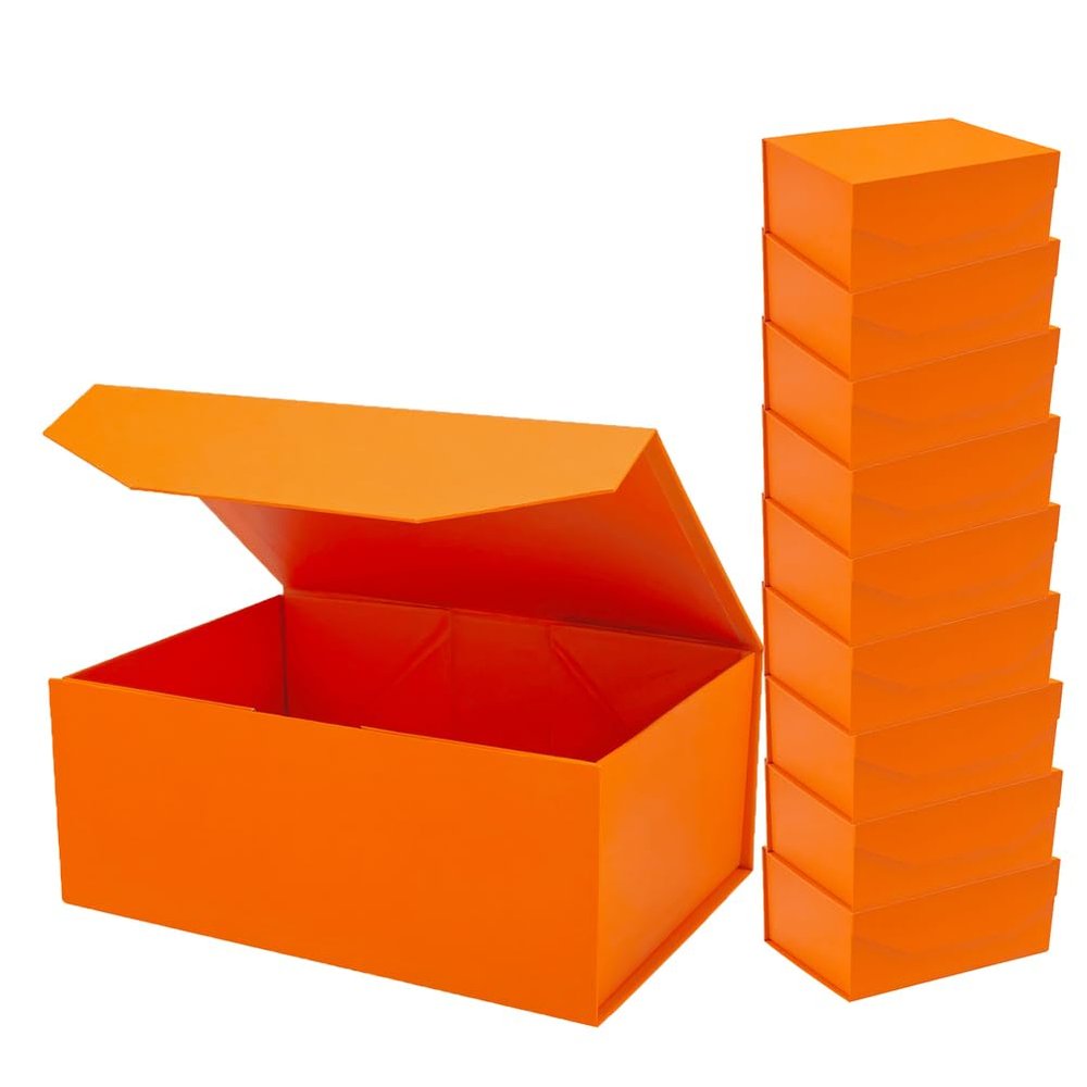 10 Pack 9.4X6.9X4 Inch Gift Boxes with Magnetic Closure Lids, Rectangle Orange Magnetic Box Collapsible Decorative Boxes for Wedding, Christmas, Birthdays, Mother's Day