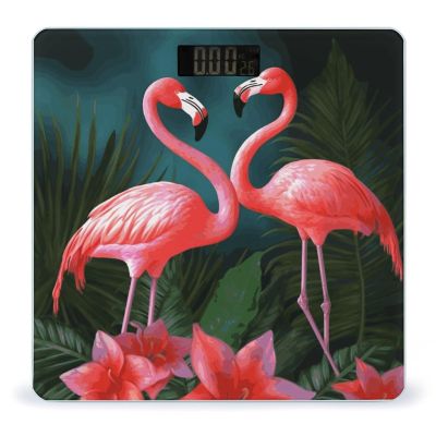 Flamingo Flowers Digital Bathroom Scale for Body Weight with High Precision Digital Weighing Scale with BMI Clear LCD Display and Step-On Measures Weight Up to 180kg