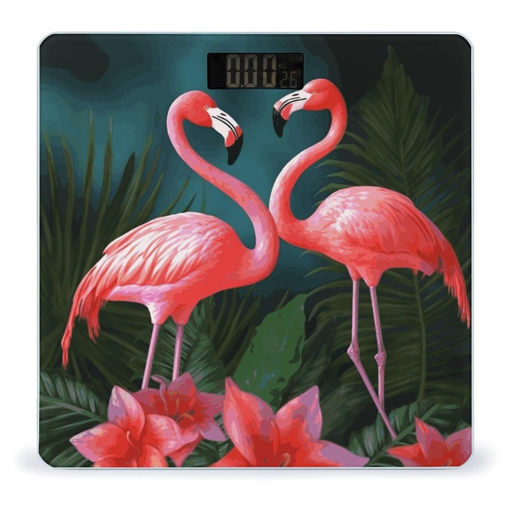 Flamingo Flowers Digital Bathroom Scale for Body Weight with High Precision Digital Weighing Scale with BMI Clear LCD Display and Step-On Measures Weight Up to 180kg