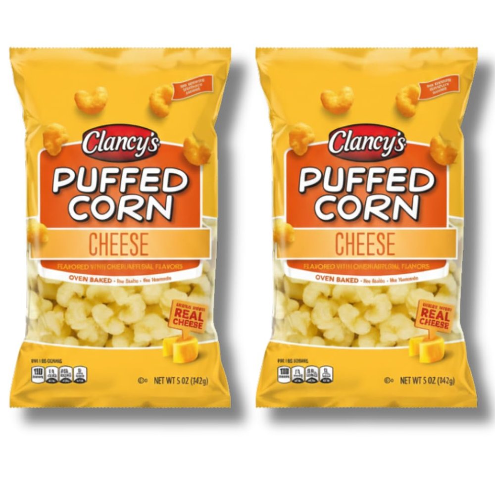 Clancy's Cheese Puffed Corn, 2 Pack (5 oz Bags) Oven Baked, Light & Airy Corn Puffs Made with Real Cheese, No Hulls or Kernels Crunchy Snack for Movie Night, Parties & On-the-Go