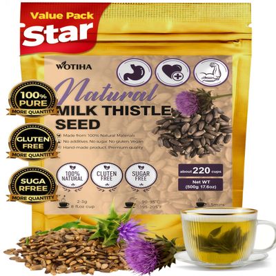WOTIHA Whole Milk Thistle Seeds (1.1 lbs / 500g) - Silybum Marianum with Silymarin - Natural Raw Seeds for Herbal Tea & Grinding - Non-GMO, 17.6 oz Value Size
