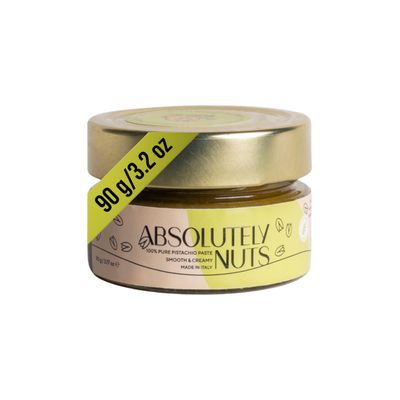 Absolutely Nuts 100% Roasted Pistachio Cream No Sugar Pure Green Pistachio Paste, Unsweetened Gourmet Nut Butter for Baking, Cooking, Gelato, Savory Recipes. Made in Italy, 90 g Jar, Crema de Pistacho Pura