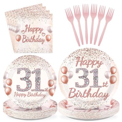 Greencian 96 Pcs Rose Gold 31st Birthday Party Supplies for Women