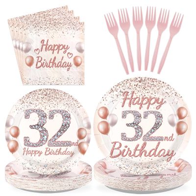Greencian 96 Pcs 32nd Birthday Party Supplies for Women Serves 24