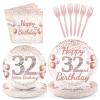 Greencian 96 Pcs 32nd Birthday Party Supplies for Women Serves 24 view 1