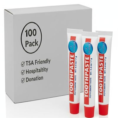 100 Pack 0.21 oz Peppermint Toothpaste for Hospitality, Hotel, Travel,Charity Homless Donation (100 Tubes 0.21 Ounces Each)