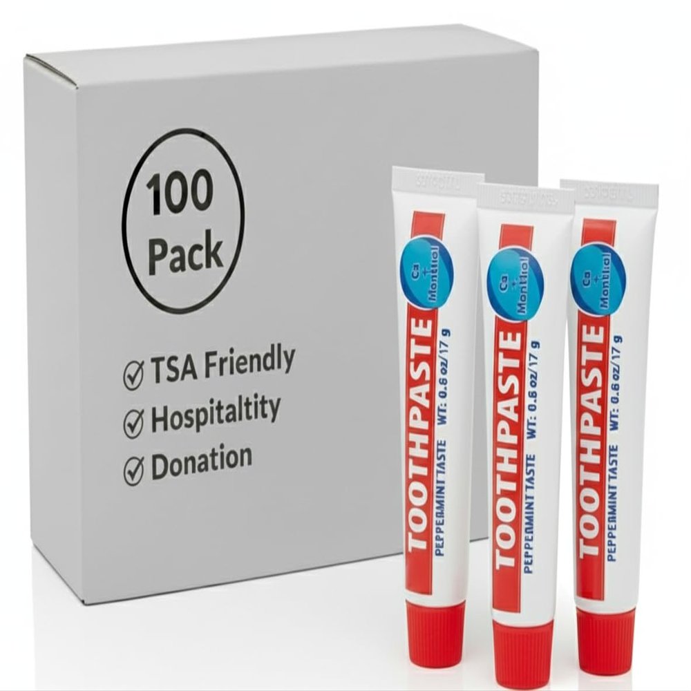 100 Pack 0.21 oz Peppermint Toothpaste for Hospitality, Hotel, Travel,Charity Homless Donation (100 Tubes 0.21 Ounces Each)