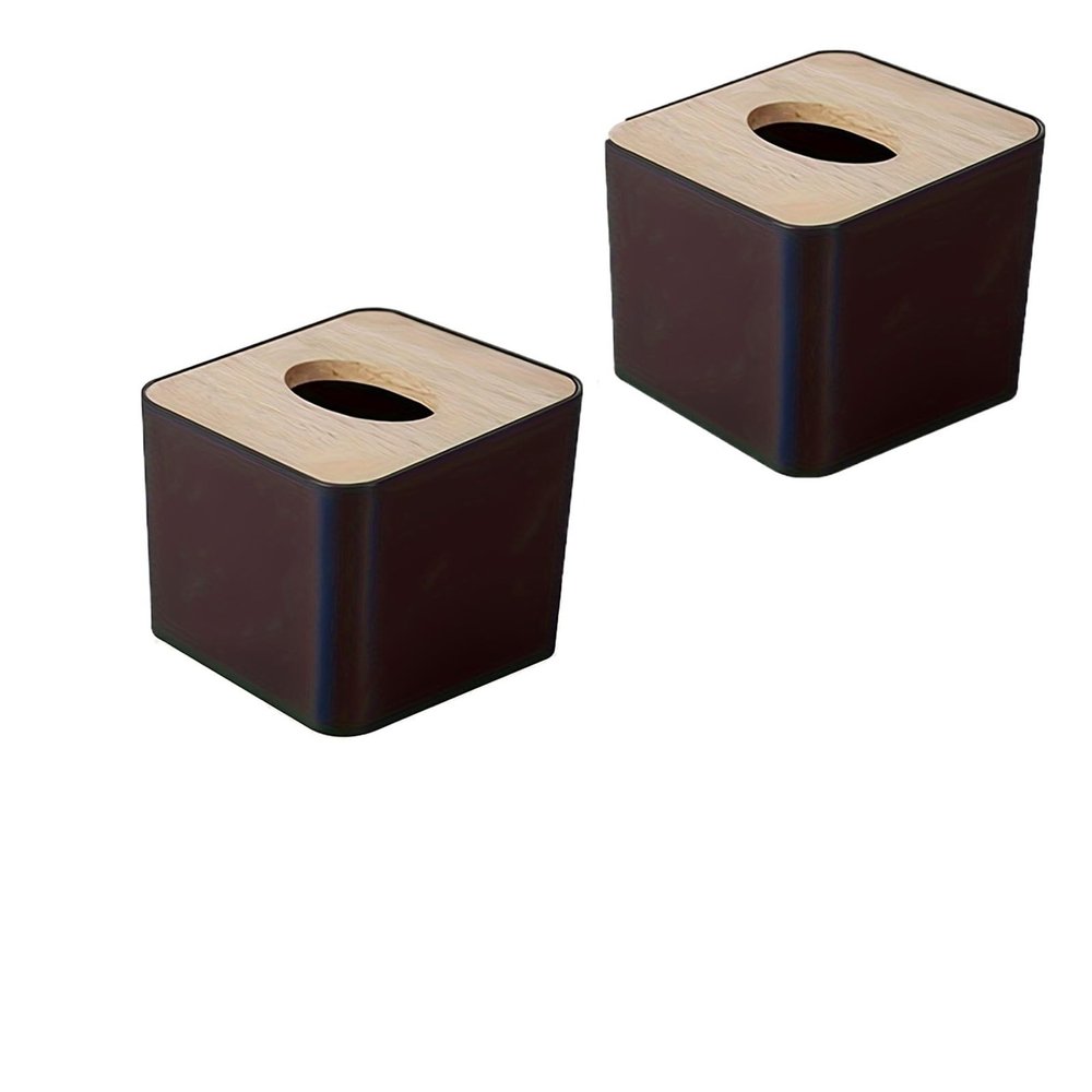 1pc/2pcs-Nordic Style Plastic Tissue Box with Wooden Cover - Paper Box for Restaurants and Rooms - Tissue Storage(Black-2pcs)