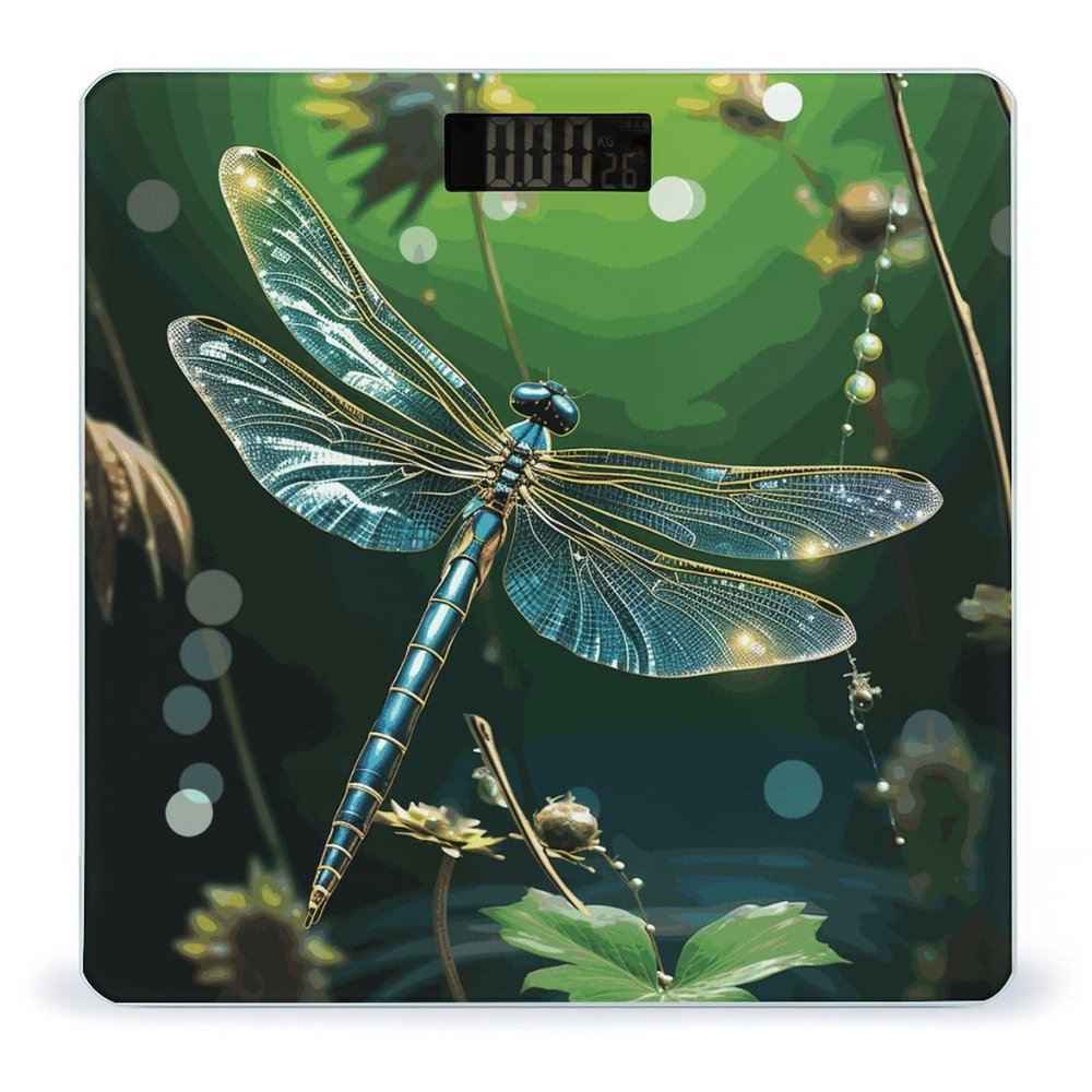 Dragonfly Green Digital Bathroom Scale for Body Weight with High Precision Digital Weighing Scale with BMI Clear LCD Display and Step-On Measures Weight Up to 180kg