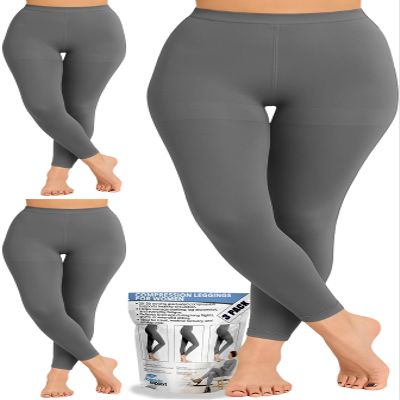 ABSOLUTE SUPPORT Womens Plus Size 2030 mmHg Footless Compression Leggings, 3-Pack Circulation Support for Swelling, Varicose Veins, Travel & Pregnancy, Gray, 2X-Large
