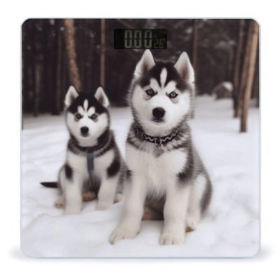 Adorable Huskies Scale for Body Weight Bathroom Weighing Scale with Large LCD Backlight Display Weight with High Precision Measures Weight Up to 180kg