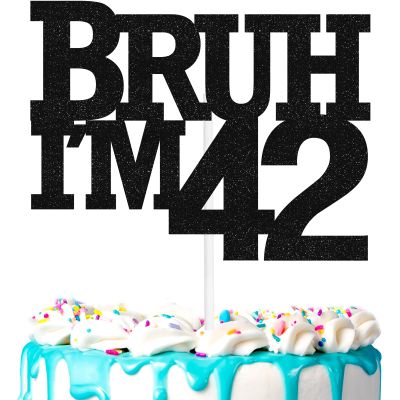 Bruh I'm 42Cake Topper Men's 42nd Birthday Happy Decoration, Cheers Brother 42 Birthday Party Decoration Number Flag Supplies (42nd)