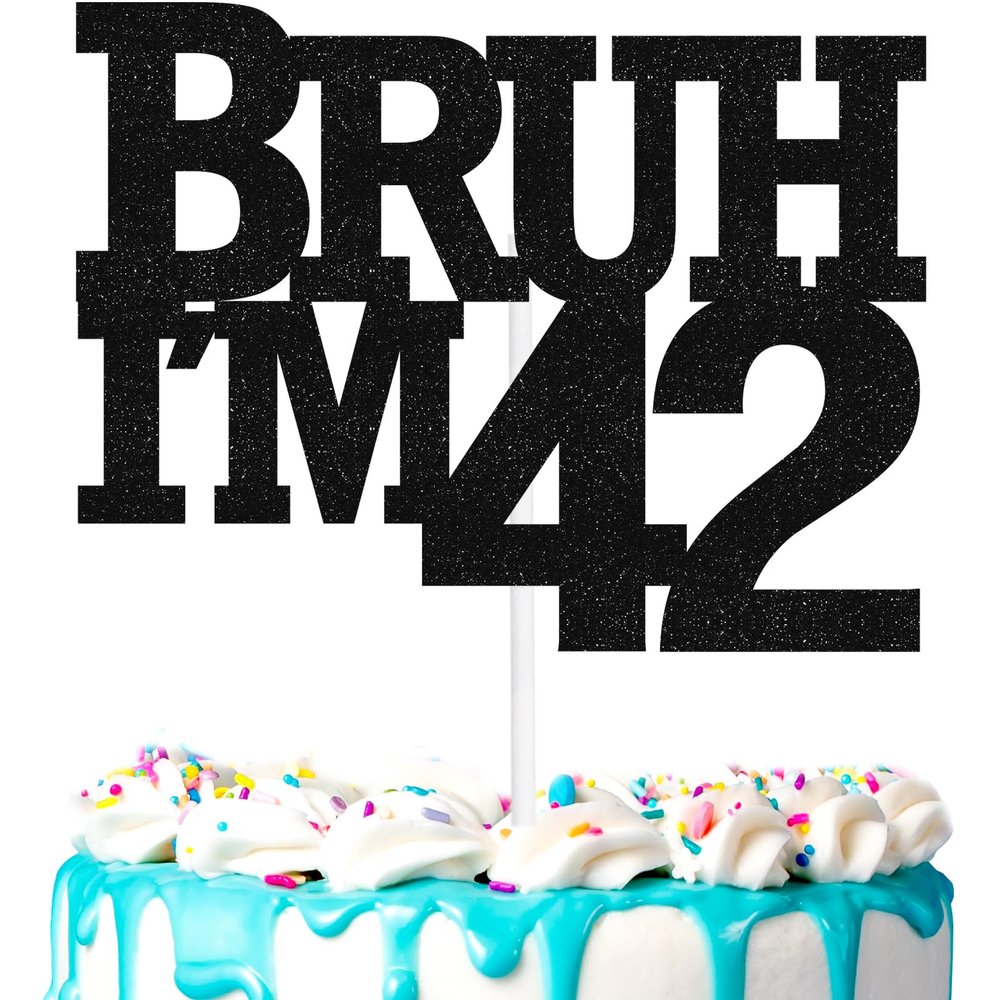Bruh I'm 42Cake Topper Men's 42nd Birthday Happy Decoration, Cheers Brother 42 Birthday Party Decoration Number Flag Supplies (42nd)