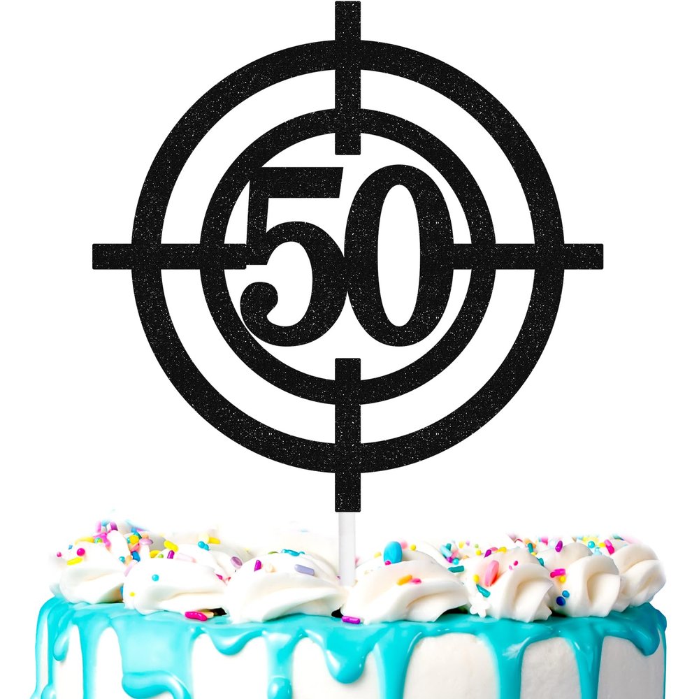 Shooting crosshair cake topper 50th shooting theme happy birthday target decoration, birthday party for men and women, shooting party, hunting party decoration supplies (50th)