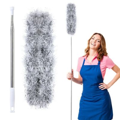 Bendable Head Gray Cleaning Duster - Long Handle with Extension Pole for Ceiling Fan, High Ceiling, Blinds, Furniture & Cars