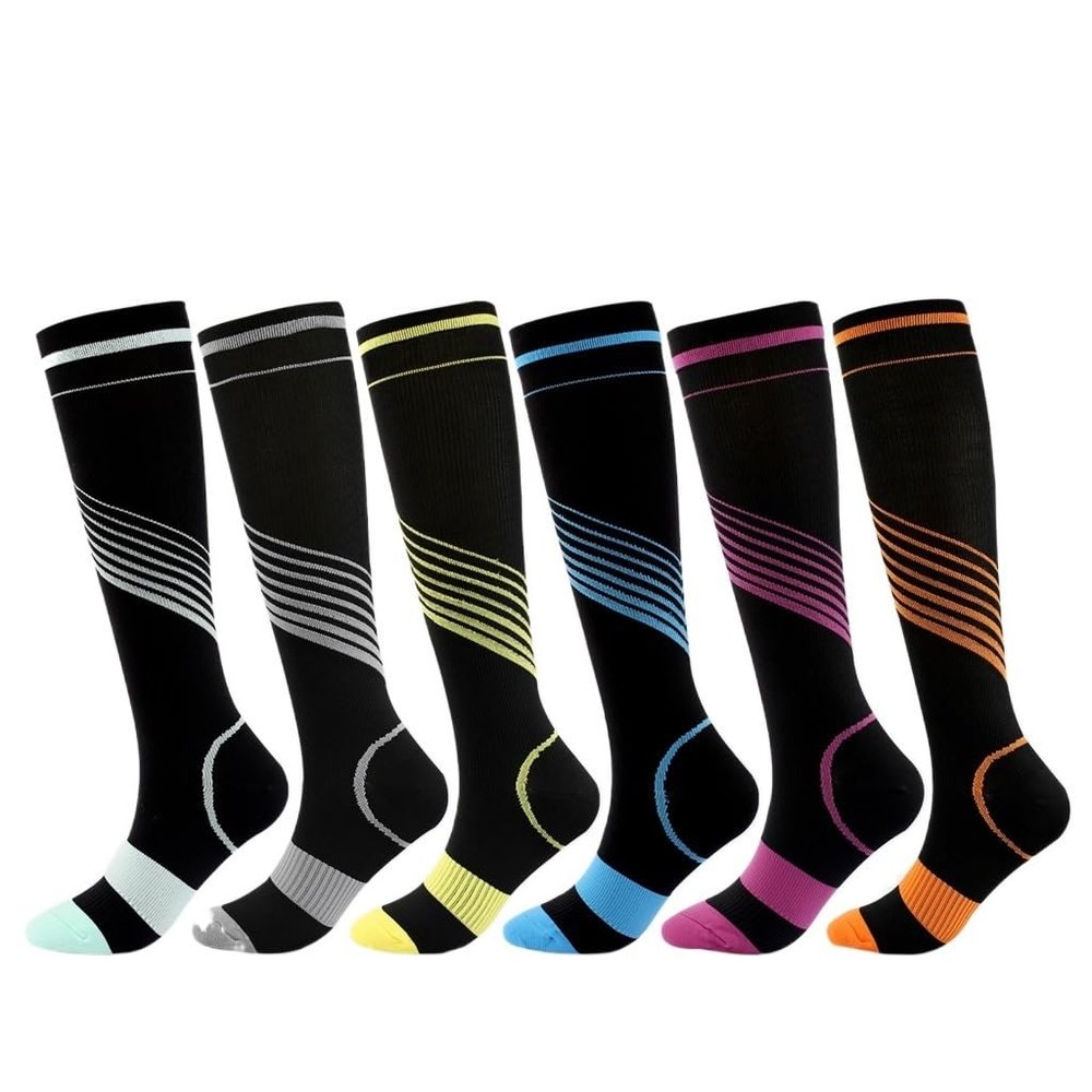 ZUIAI Compression Socks Colored Striped Pressure Socks Men's and Women's Athletic Stretch Socks(S/M)