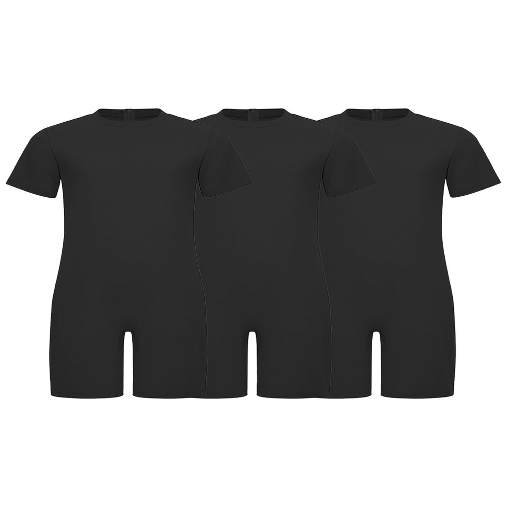ACSUSS 3 Pack Special Needs Adaptive Clothing For Children Short Sleeve Autism Sensory Jumpsuit Anti-strip Romper Black 10