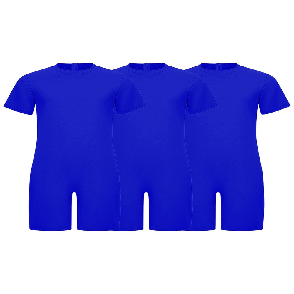 ACSUSS 3 Pack Special Needs Adaptive Clothing For Children Short Sleeve Autism Sensory Jumpsuit Anti-strip Romper Royal Blue 14