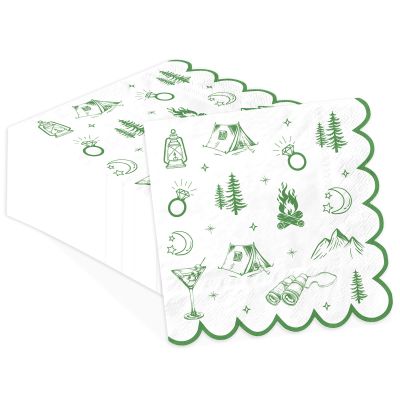 100Pcs Camp Bachelorette Paper Napkins 2 Ply Camping Luncheon Scalloped Disposable Absorbent Hand Towels Green Camp Guest Napkins Decorative for Wedding Bridal Shower Birthday Bathroom Party Supplies
