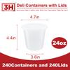 3H CORPORATION 24 oz Food Storage Containers with Lids (240 Set/480 Piece) Deli Soup Containers, Freezer Microwave Safe, BPA-Free Plastic, Stackable Snack Leakproof Leftover Organizers & To-Go view 2