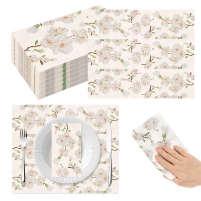 120PCS Floral White Magnolia Guest Napkins, 3 Ply Disposable Hand Towels for Bathroom, Paper Dinner Napkins, Decorative Napkins for Spring Wedding Baby Shower Bridal Shower Birthday Party