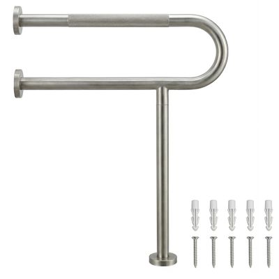M JINGMEI 24 Inch Toilet Grab Bar with Leg for Bathroom, Wall & Floor Mounted Stainless Steel Handicap Grab Bar, Brushed Nickel Anti-Slip Knurled Grip, Safety Rail for Elderly, Disabled and Pregnant
