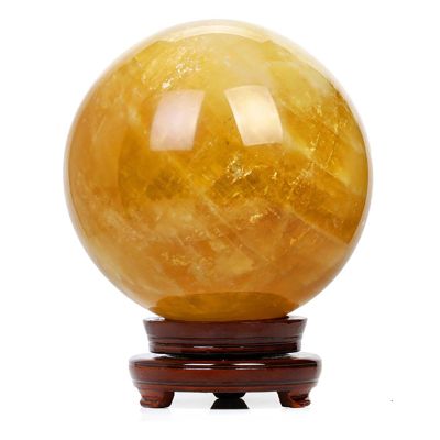 Natural Citrine Calcite Quartz Crystal Ball, Crystal Ball with Stand Crystal Healing Ball Sphere Natural Quartz Amber Healing Gemstone,100mm=3.93in