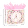 Loveinside 13" Large Floral Monogram Letter A Gift Bag, Personalized Alphabet Flower Initial Gift Bag with Tissue Paper for Girls, Birthday, Wedding, Mother's Day, Bridal Shower, 13" x 5" x 10", 1 Pcs view 2