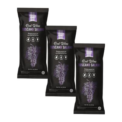 Farmers Market, Gluten Free, Keto, Paleo, Low Sodium, Zero Sugar, Salami, 3-Pack, Red Wine Toscano