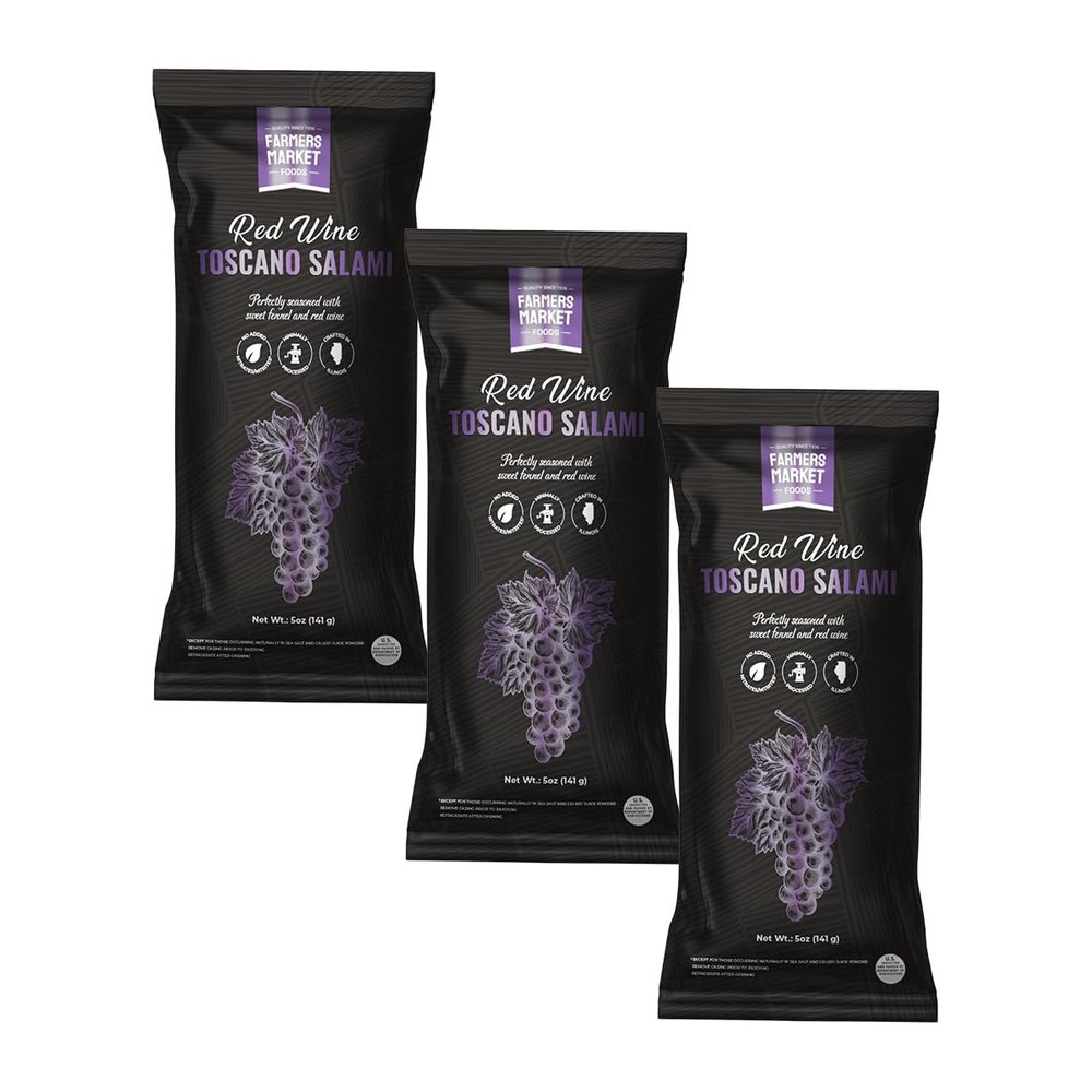 Farmers Market, Gluten Free, Keto, Paleo, Low Sodium, Zero Sugar, Salami, 3-Pack, Red Wine Toscano
