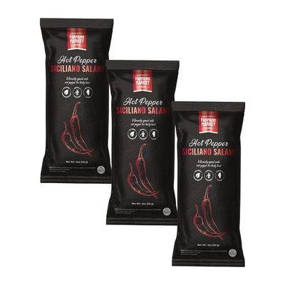 Farmers Market, Gluten Free, Keto, Paleo, Low Sodium, Zero Sugar, Salami, 3-Pack, Hot Pepper Siciliano