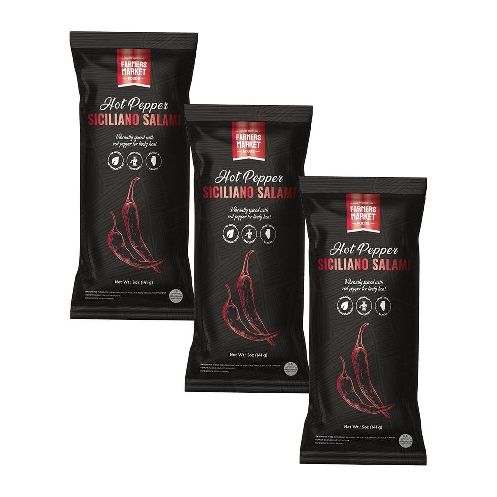 Farmers Market, Gluten Free, Keto, Paleo, Low Sodium, Zero Sugar, Salami, 3-Pack, Hot Pepper Siciliano