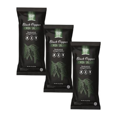 Farmers Market Foods Black Pepper Genoa Salami 3 Pack Wisconsin Made Clean Label Salami, No Added Nitrates or Nitrites, Gluten Free, High Protein, Low Carb, Shelf Stable Gourmet Meat Snack