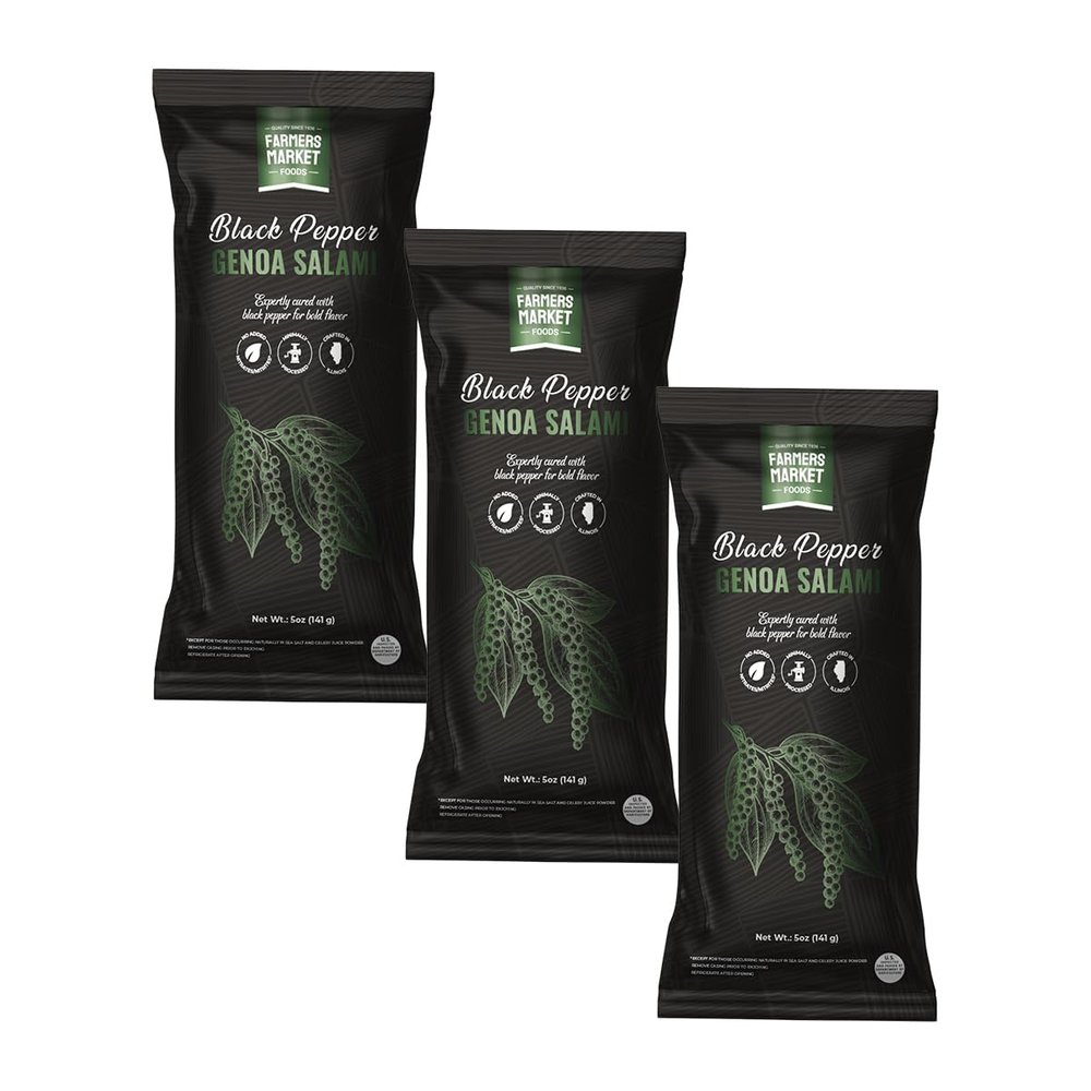 Farmers Market Foods Black Pepper Genoa Salami 3 Pack Wisconsin Made Clean Label Salami, No Added Nitrates or Nitrites, Gluten Free, High Protein, Low Carb, Shelf Stable Gourmet Meat Snack