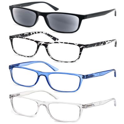 OLOMEE Large Reading Glasses Men +1.25 Oversized Square Wide Sunglasses Readers 4 Pack,Comfy Lightweight Cool Eyeglasses for Reading Flexible Spring Hinges for Big Head/Large Face