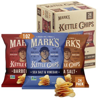 MARKS Kettle Cooked Avocado Oil Potato Chips, Variety Pack Gluten Free and Seed Oil Free | 3-Flavor Variety Pack, 1 oz (Pack of 24) | Non-GMO Chips for Clean & Healthy Snacking