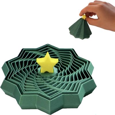 3D Printed Christmas Star, Expanded Sensory Star with Handle for Stress Relief - Fractal Decagon, Office, and Travel Use, Portable Whirling Spiral Design (Small)