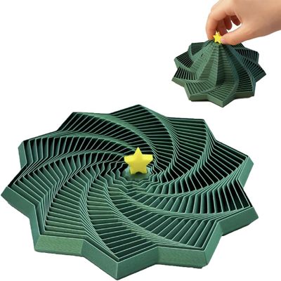3D Printed Christmas Star, Expanded Sensory Star with Handle for Stress Relief - Fractal Decagon, Office, and Travel Use, Portable Whirling Spiral Design (Large)
