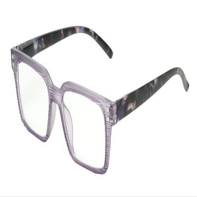 Calabria Rectangular Eyeglasses [50 x 18 x 141 mm] | Full Rim w/Plastic Frames | Matte Crystal w/Purple Stripe & Demi Arms Retro Reading Glasses w/Blue Light Filter Lens